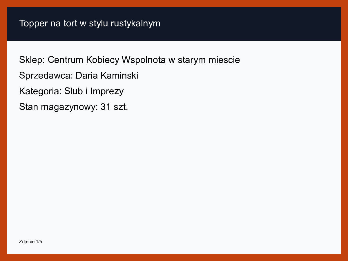 Topper na tort w stylu rustykalnym