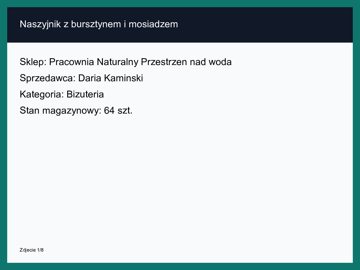 Naszyjnik z bursztynem i mosiądzem