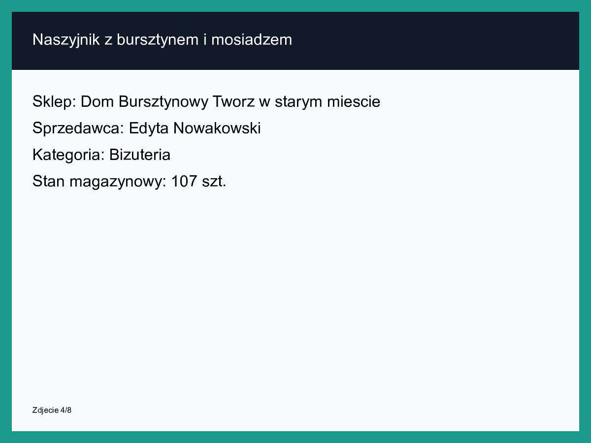 Naszyjnik z bursztynem i mosiądzem