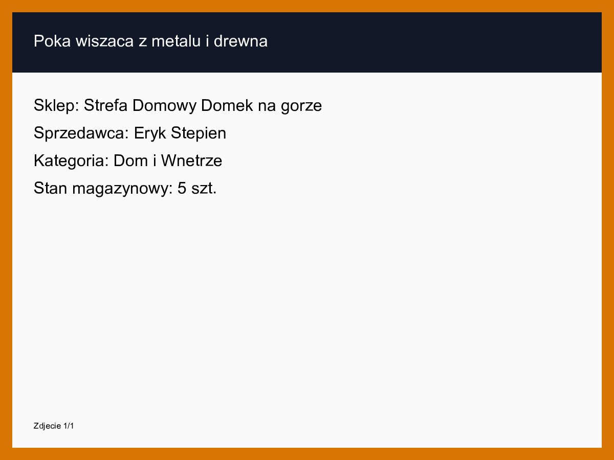 Półka wisząca z metalu i drewna