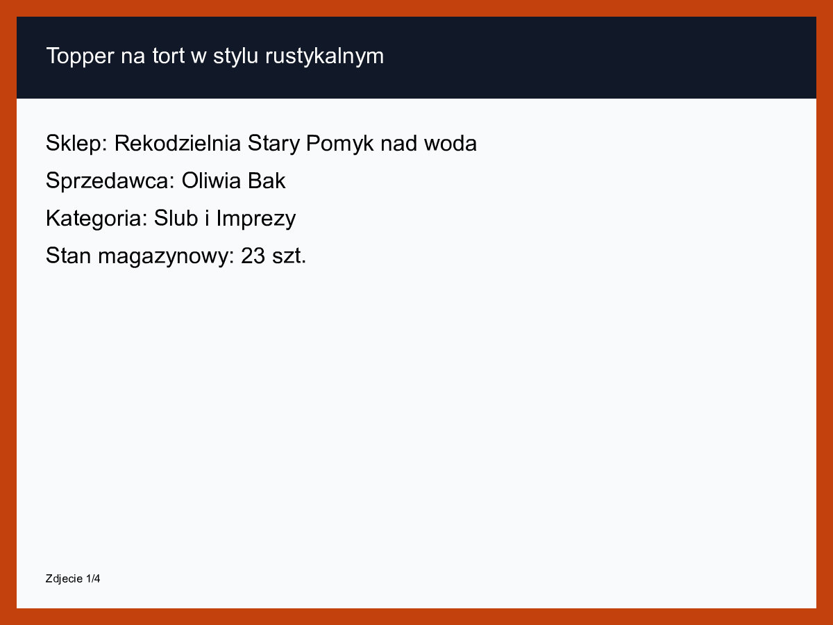 Topper na tort w stylu rustykalnym