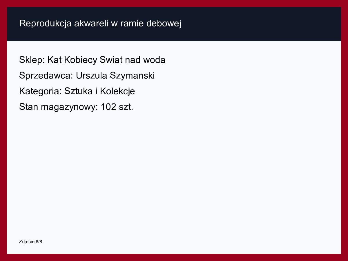 Reprodukcja akwareli w ramie dębowej